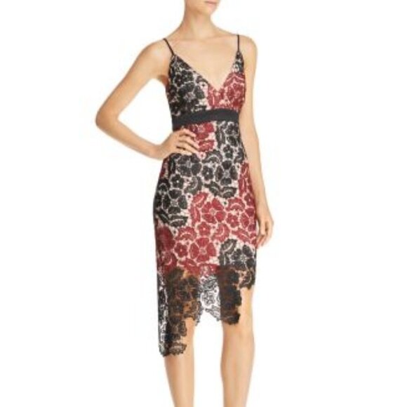 Bardot lace tank black wine floral asymmetric hem cocktail new 4 - Picture 1 of 5